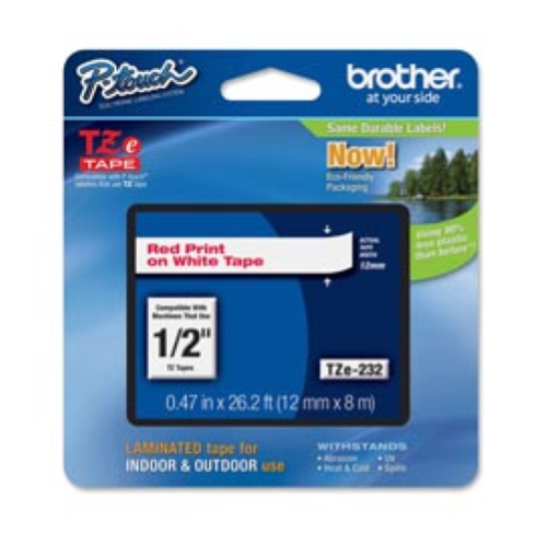 BROTHER TZE232 NASTRO PER ETICHETTATRICE 12MM COLORE WHITE SCRITTA RED